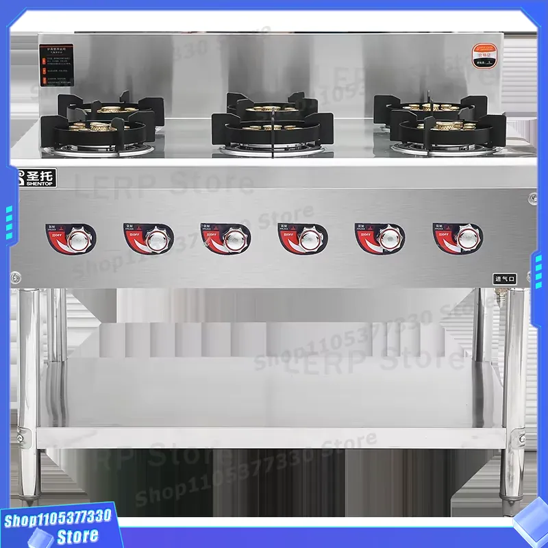 Heavy Equipment Kitchen - เตาแก๊สแบบตั้งโต๊ะ 6 หัวเตา สำหรับร้านอาหาร อุปกรณ์ครัวสำหรับงานหนัก พร้อมขาตั้งสำหรับเชฟมืออาชีพ