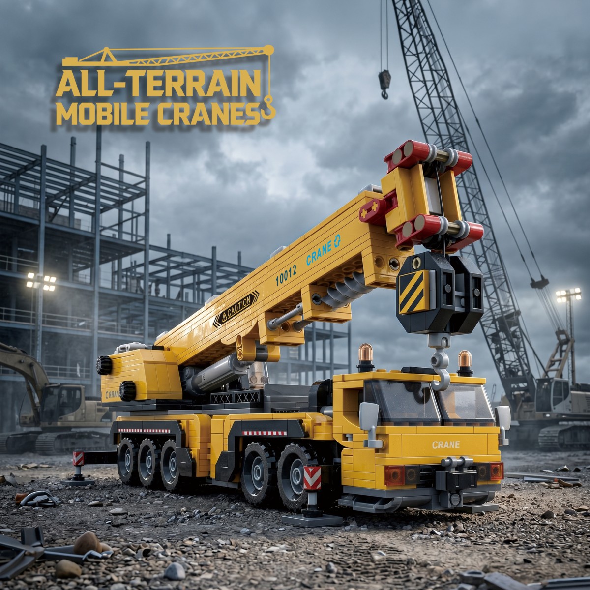 Heavy Equipment Lego - 989 ชิ้น บล็อกตัวต่อรถเครนเคลื่อนที่ทุกสภาพพื้นผิว โมเดลรถเครนวิศวกรรมหนัก ของตกแต่งโต๊ะทำงาน ของเล่น