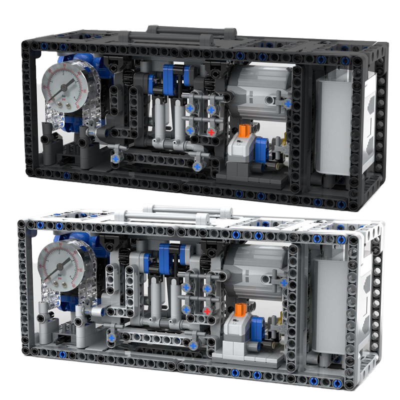 Heavy Equipment Lego - ชุดประกอบเครื่องอัดอากาศแบบใหม่ ชุดบล็อกนิวเมติก DIY MOC ประกอบท่อลม ถังลม