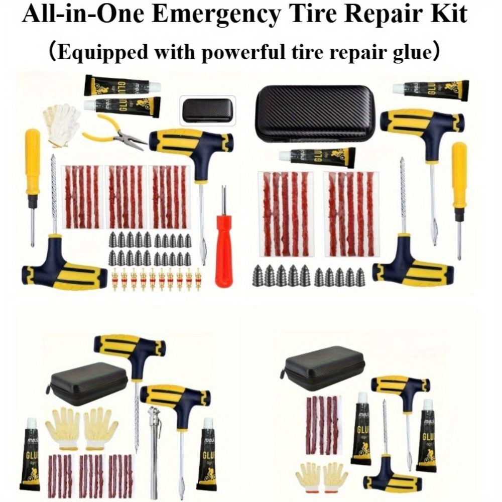 Heavy Equipment Repair - ชุดซ่อมยางฉุกเฉินแบบออลอินวัน - กาวที่แข็งแกร่ง, แถบยางสำหรับงานหนัก และเครื่องมือสำหรับใส่ยาง -