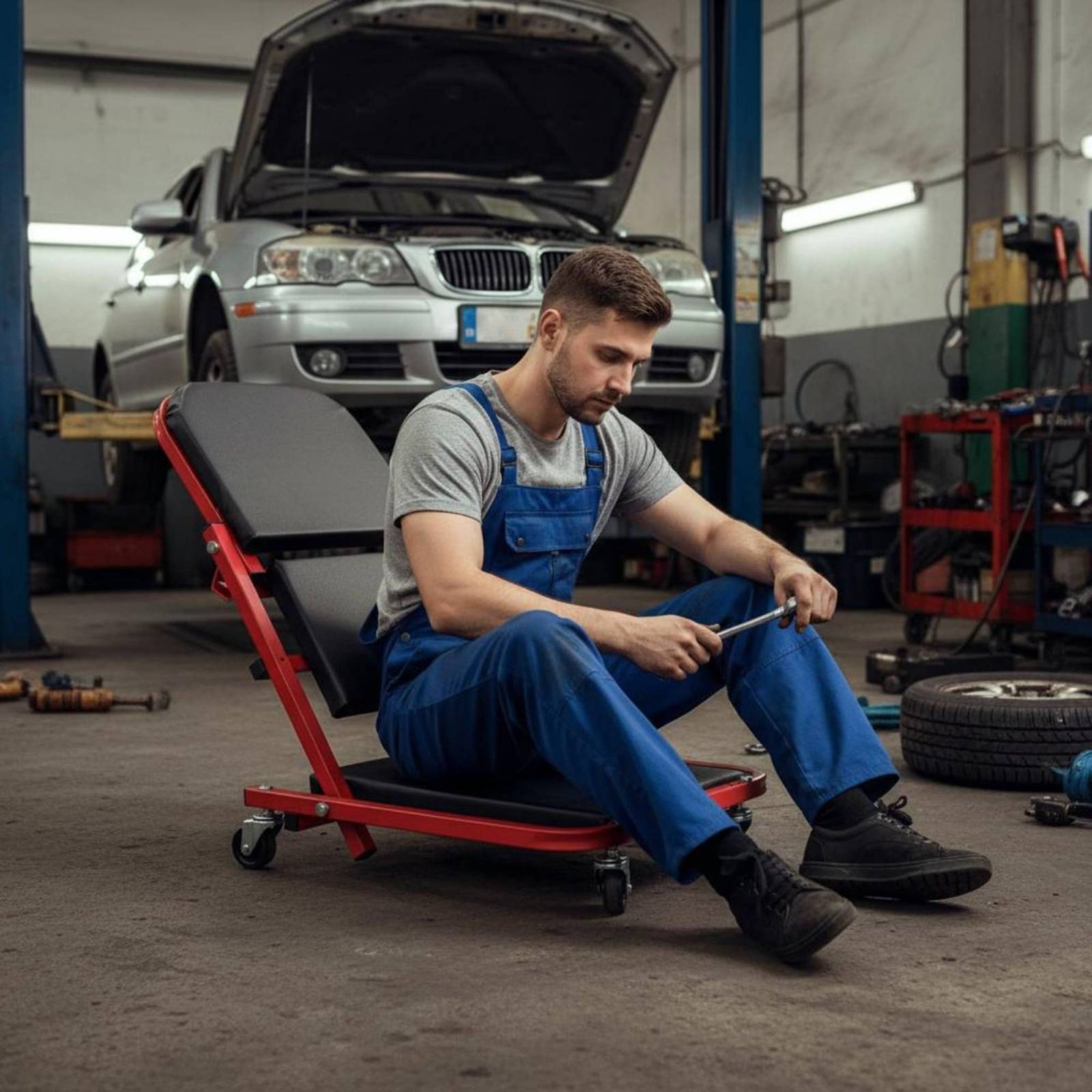 เก้าอี้ช่างแบบพับได้ 2-in-1 ปร - Heavy Equipment Repair บทวิจารณ์และราคา